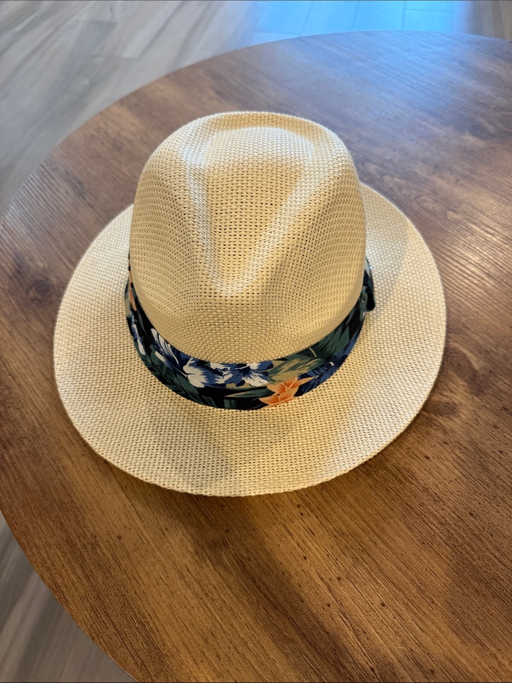 Men's Straw Fedora Hat with Floral Band - Cream